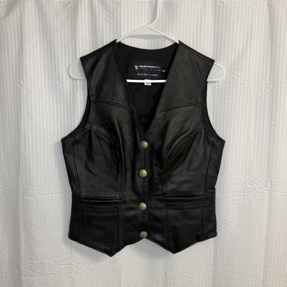 Protech Performance Leather Vest USA Made Women's S Buffalo Nickel Snaps Vintage